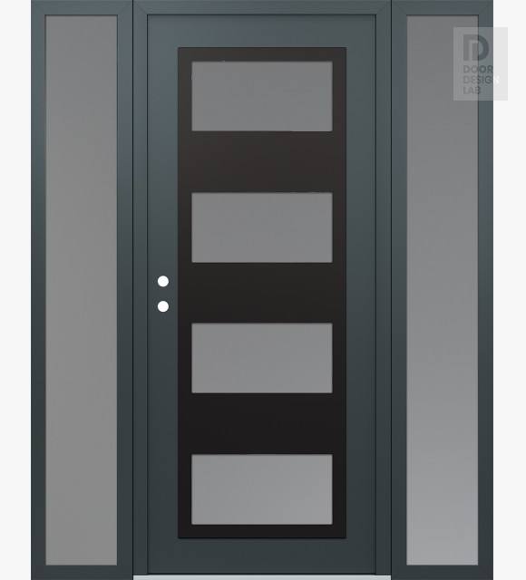 Modern Steel Front Door Diamond C2 68" x 80" anthracite/anthracite frosted Glass Panel black RHI with 2 Sidelites frosted Glass