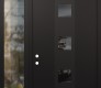 Modern Steel Front Door DIAMOND A12 50" X 96" BLACK/BLACK MIRRORED GLASS PANEL BLACK RHI WITH SIDELITE AND TRANSOM CLEAR GLASS