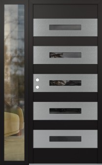 Diamond D9 52" x 80" black/black mirrored Glass Panel stainless steel RHI with Sidelite clear Glass