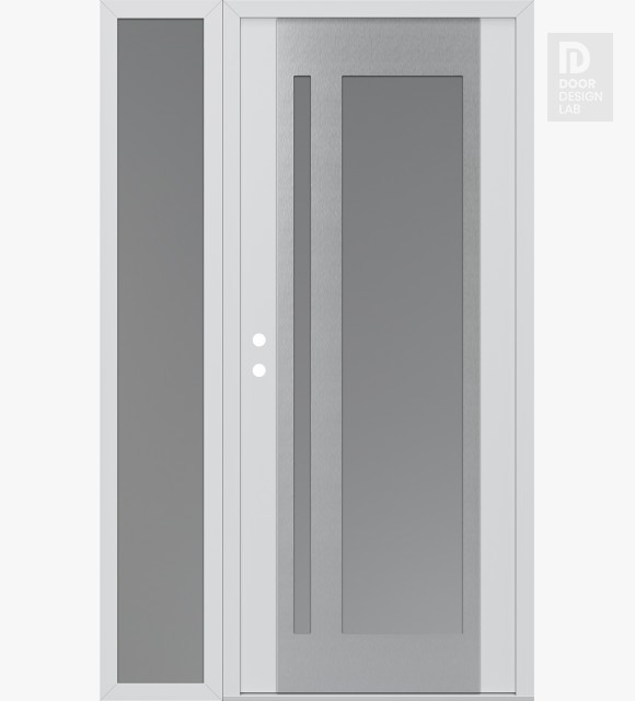 Modern Steel Front Door Diamond C15 50" x 80" white/white frosted Glass Panel stainless steel RHI with Sidelite frosted Glass
