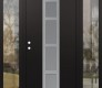 Modern Steel Front Door DIAMOND A10 64" X 80" BLACK/WHITE FROSTED GLASS PANEL STAINLESS STEEL RHI WITH 2 SIDELITES CLEAR GLASS