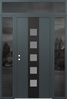 DIAMOND A13 68" X 96" ANTHRACITE/ANTHRACITE FROSTED GLASS PANEL BLACK RHI WITH 2 SIDELITES AND TRANSOM MIRRORED GLASS