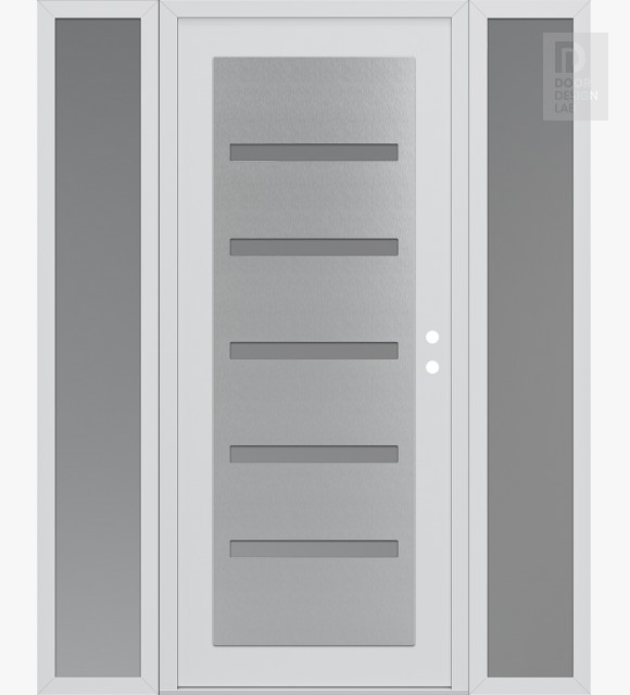 Modern Steel Front Door Diamond C7 60" x 80" white/white frosted Glass Panel stainless steel LHI with 2 Sidelites frosted Glass