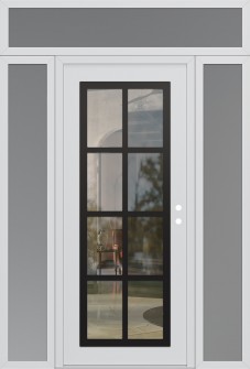 Diamond C16 64" x 96" white/white clear Glass Panel black LHI with 2 Sidelites and Transom frosted Glass