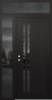 Diamond C6 50" x 96" black/black mirrored Glass Panel black RHI with Sidelite and Transom mirrored Glass