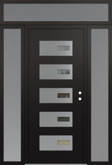 Diamond D7 64" x 96" black/black clear Glass Panel stainless steel LHI with 2 Sidelites and Transom frosted Glass