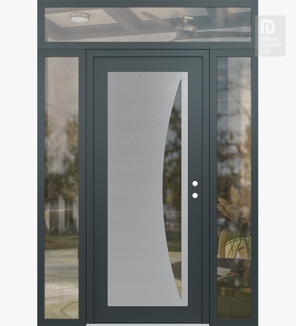 Modern Steel Front Door Diamond C13 68" x 96" anthracite/anthracite clear Glass Panel stainless steel LHI with 2 Sidelites and Transom clear Glass