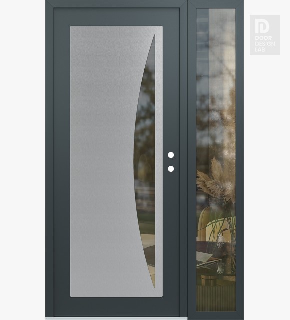 Modern Steel Front Door Diamond C13 50" x 80" anthracite/anthracite clear Glass Panel stainless steel LHI with Sidelite clear Glass