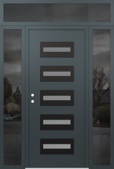 Diamond D4 64" x 96" anthracite/anthracite frosted Glass Panel black RHI with 2 Sidelites and Transom mirrored Glass