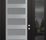 Modern Steel Front Door Diamond C9 52" x 96" black/white frosted Glass Panel stainless steel LHI with Sidelite and Transom mirrored Glass