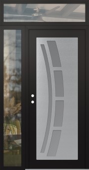 Diamond C12 52" x 96" black/white frosted Glass Panel stainless steel RHI with Sidelite and Transom clear Glass