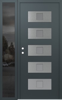 Diamond D8 48" x 80" anthracite/anthracite frosted Glass Panel stainless steel RHI with Sidelite mirrored Glass