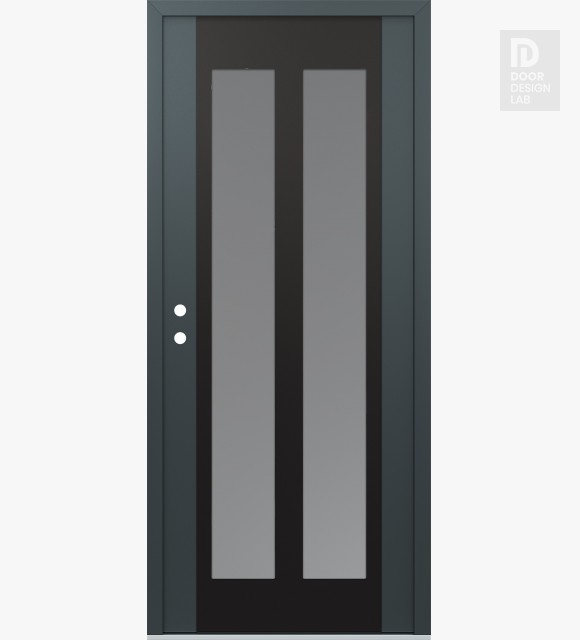 Modern Steel Front Door Diamond C14 36" x 80" anthracite/anthracite frosted Glass Panel black RHI