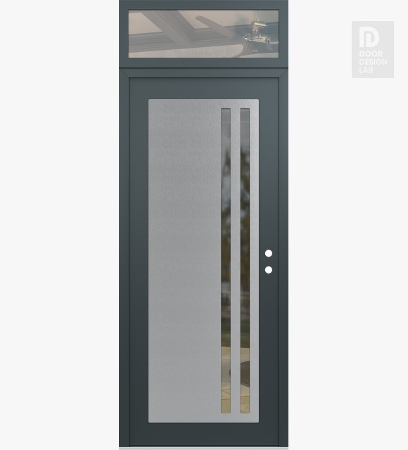 Modern Steel Front Door Diamond C6 36" x 96" anthracite/anthracite clear Glass Panel stainless steel LHI with Transom clear Glass