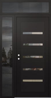 Diamond C7 50" x 96" black/black clear Glass Panel black RHI with Sidelite and Transom mirrored Glass
