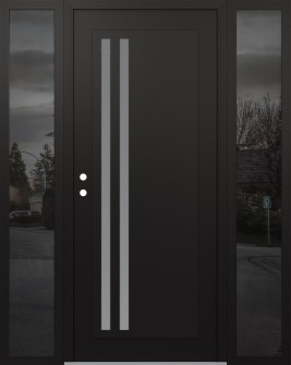 Diamond C6 68" x 80" black/white frosted Glass Panel black RHI with 2 Sidelites mirrored Glass