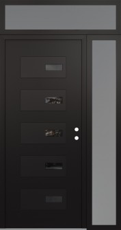 Diamond D7 52" x 96" black/black mirrored Glass Panel black LHI with Sidelite and Transom frosted Glass