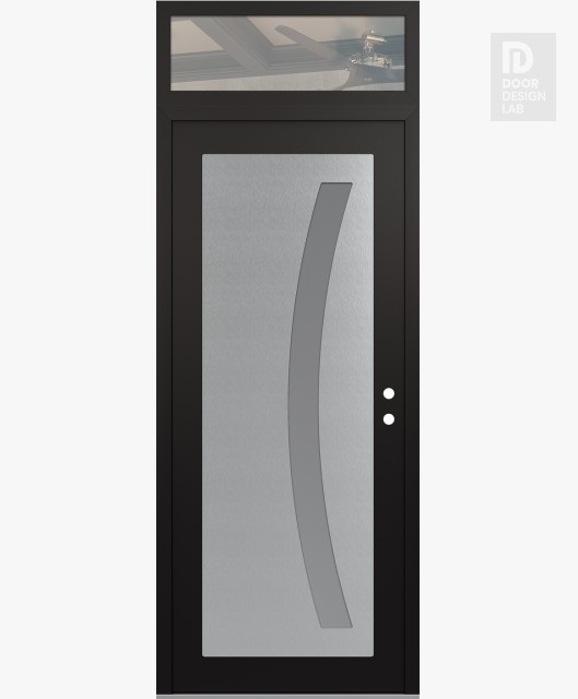 Modern Steel Front Door Diamond C4 36" x 96" black/white frosted Glass Panel stainless steel LHI with Transom clear Glass
