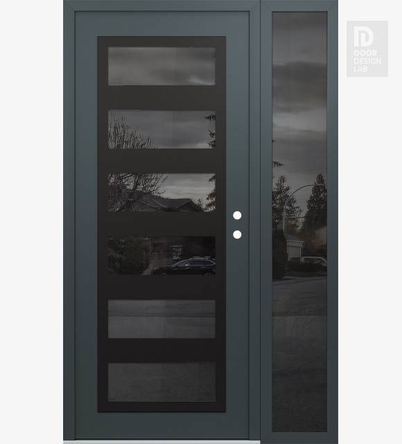 Modern Steel Front Door Diamond C9 52" x 80" anthracite/anthracite mirrored Glass Panel black LHI with Sidelite mirrored Glass