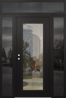 Diamond C1 60" x 96" black/black clear Glass Panel black RHI with 2 Sidelites and Transom mirrored Glass