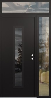 DIAMOND A11 52" X 96" BLACK/BLACK MIRRORED GLASS PANEL BLACK LHI WITH SIDELITE AND TRANSOM CLEAR GLASS