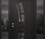 Modern Steel Front Door Diamond C12 64" x 96" black/black mirrored Glass Panel black RHI with 2 Sidelites and Transom mirrored Glass