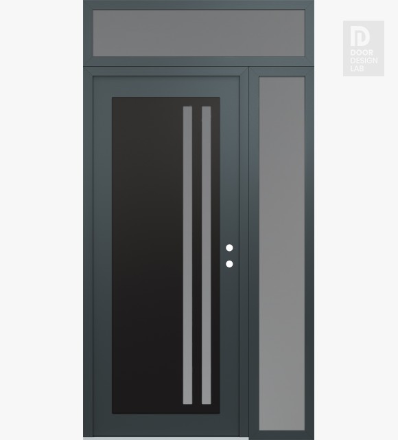 Modern Steel Front Door Diamond C6 48" x 96" anthracite/anthracite frosted Glass Panel black LHI with Sidelite and Transom frosted Glass