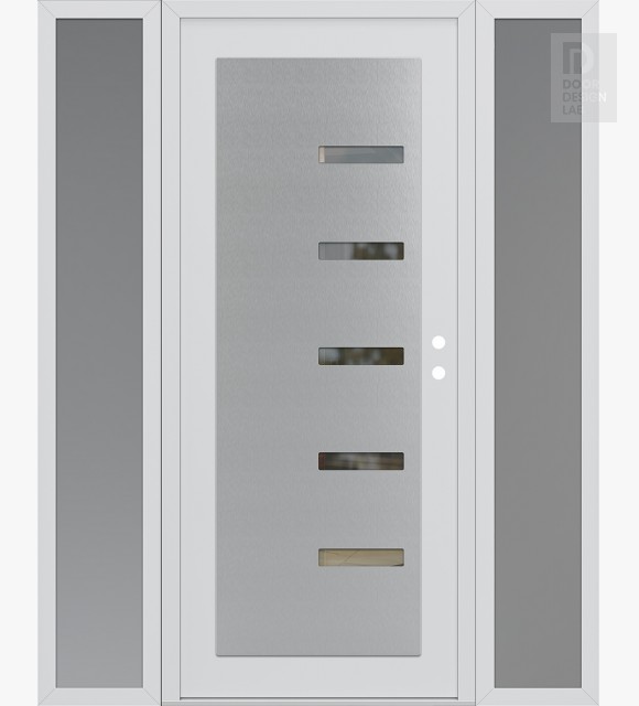 Modern Steel Front Door Diamond C8 64" x 80" white/white clear Glass Panel stainless steel LHI with 2 Sidelites frosted Glass
