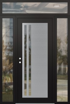 Diamond C6 64" x 96" black/black clear Glass Panel stainless steel RHI with 2 Sidelites and Transom clear Glass