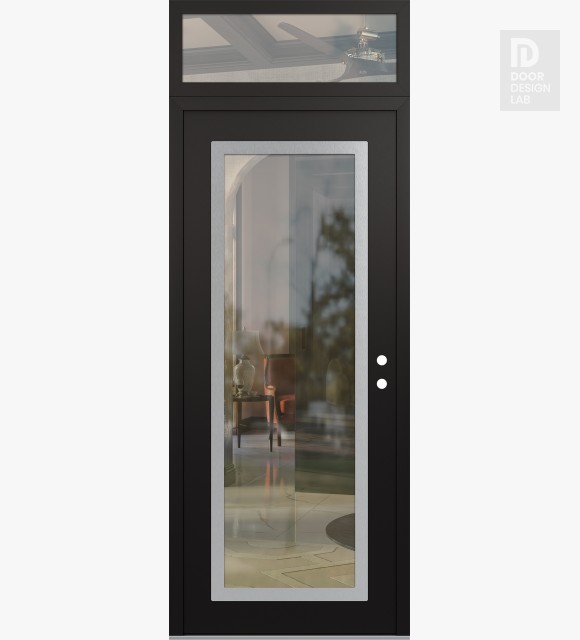 Modern Steel Front Door Diamond C1 36" x 96" black/black clear Glass Panel stainless steel LHI with Transom clear Glass