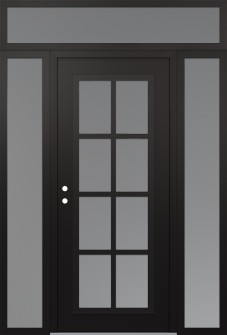 Diamond C16 60" x 96" black/white frosted Glass Panel black RHI with 2 Sidelites and Transom frosted Glass