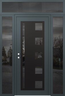 Diamond C3 64" x 96" anthracite/anthracite mirrored Glass Panel black RHI with 2 Sidelites and Transom mirrored Glass