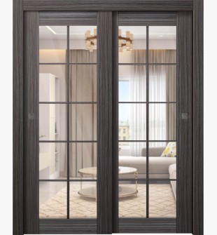 Palladio 10 Lite Clear Vetro Gray Oak Bypass doors