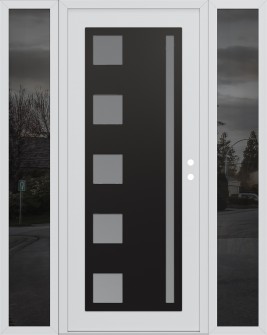Diamond C3 64" x 80" white/white frosted Glass Panel black LHI with 2 Sidelites mirrored Glass