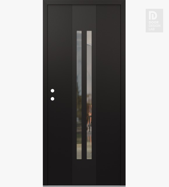 Modern Steel Front Door DIAMOND A8 36" X 80" BLACK/BLACK CLEAR GLASS PANEL BLACK RHI