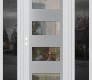 Modern Steel Front Door Diamond C2 64" x 80" white/white clear Glass Panel stainless steel RHI with 2 Sidelites mirrored Glass