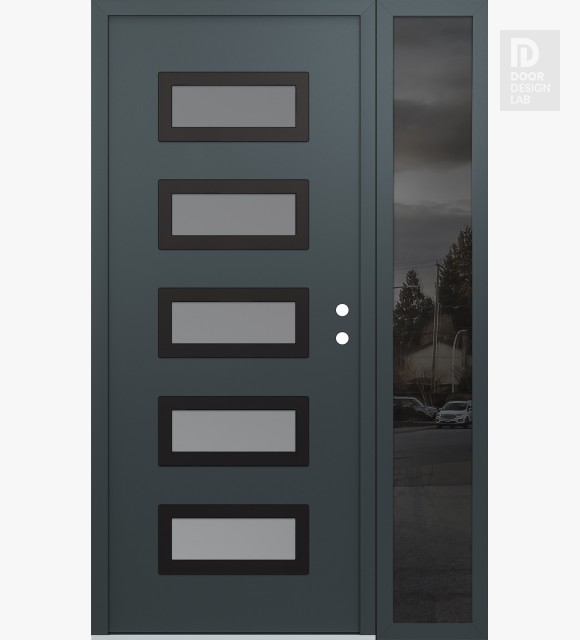 Modern Steel Front Door Diamond D1 52" x 80" anthracite/anthracite frosted Glass Panel black LHI with Sidelite mirrored Glass