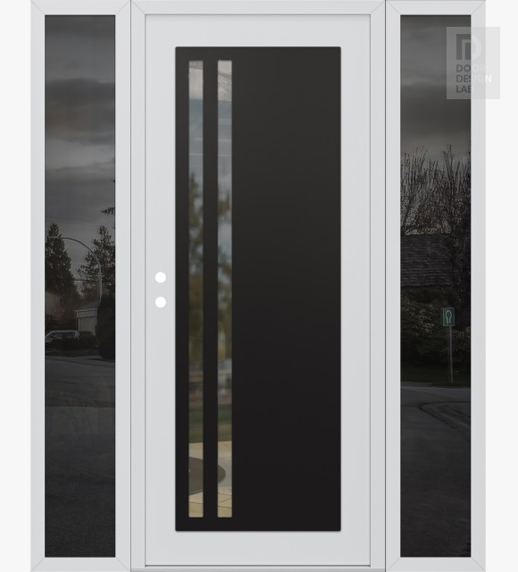 Modern Steel Front Door Diamond C6 60" x 80" white/white clear Glass Panel black RHI with 2 Sidelites mirrored Glass