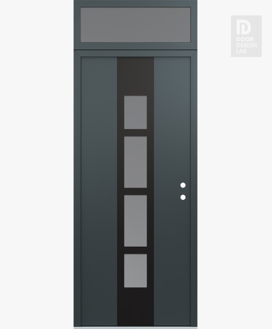 Modern Steel Front Door DIAMOND A10 36" X 96" ANTHRACITE/ANTHRACITE FROSTED GLASS PANEL BLACK LHI WITH TRANSOM FROSTED GLASS
