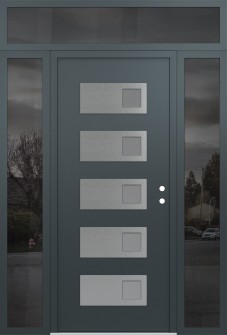 Diamond D2 64" x 96" anthracite/anthracite frosted Glass Panel stainless steel LHI with 2 Sidelites and Transom mirrored Glass