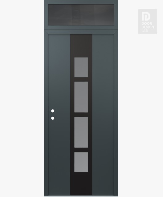 Modern Steel Front Door DIAMOND A10 36" X 96" ANTHRACITE/ANTHRACITE FROSTED GLASS PANEL BLACK RHI WITH TRANSOM MIRRORED GLASS