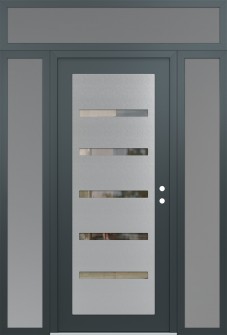 Diamond C7 68" x 96" anthracite/anthracite clear Glass Panel stainless steel LHI with 2 Sidelites and Transom frosted Glass