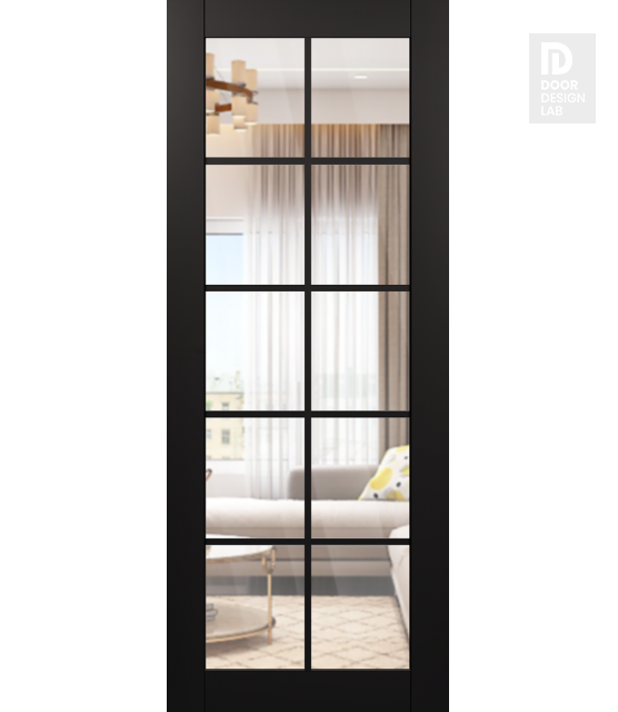 Modern Interior DOOR SLAB AVON 10 LITE CLEAR VETRO BLACK MATTE 18" X 92 1/2" X 1 3/4" TEMPERED CLEAR GLASS