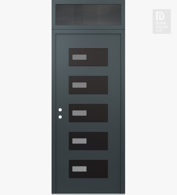 Modern Steel Front Door Diamond D7 36" x 96" anthracite/anthracite frosted Glass Panel black RHI with Transom mirrored Glass