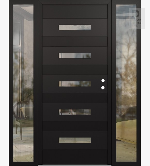 Modern Steel Front Door Diamond D9 68" x 80" black/black clear Glass Panel black LHI with 2 Sidelites clear Glass