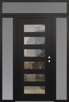 Diamond C9 60" x 96" black/black clear Glass Panel black LHI with 2 Sidelites and Transom frosted Glass