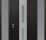 Modern Steel Front Door DIAMOND A6 68" X 96" BLACK/WHITE FROSTED GLASS PANEL STAINLESS STEEL RHI WITH 2 SIDELITES AND TRANSOM FROSTED GLASS
