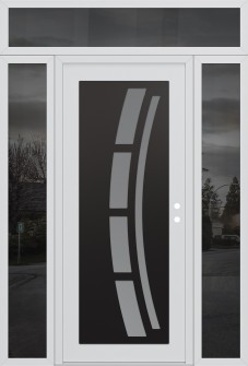 Diamond C12 68" x 96" white/white frosted Glass Panel black LHI with 2 Sidelites and Transom mirrored Glass