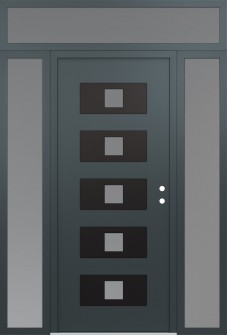 Diamond D8 68" x 96" anthracite/anthracite frosted Glass Panel black LHI with 2 Sidelites and Transom frosted Glass