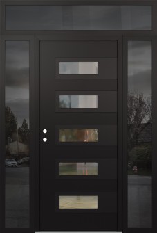 Diamond D3 68" x 96" black/black clear Glass Panel black RHI with 2 Sidelites and Transom mirrored Glass